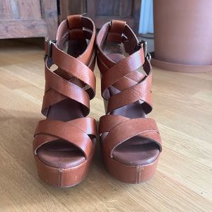 Kork-Ease Leather Platform Wedge Sandals